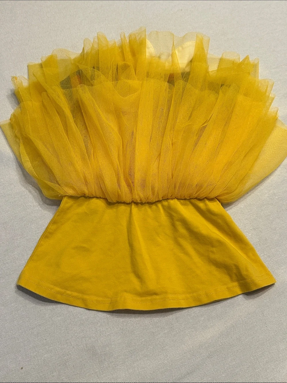 Taylor Joelle Snow White Inspired Navy Apple Print Dress with Yellow Tulle Skirt